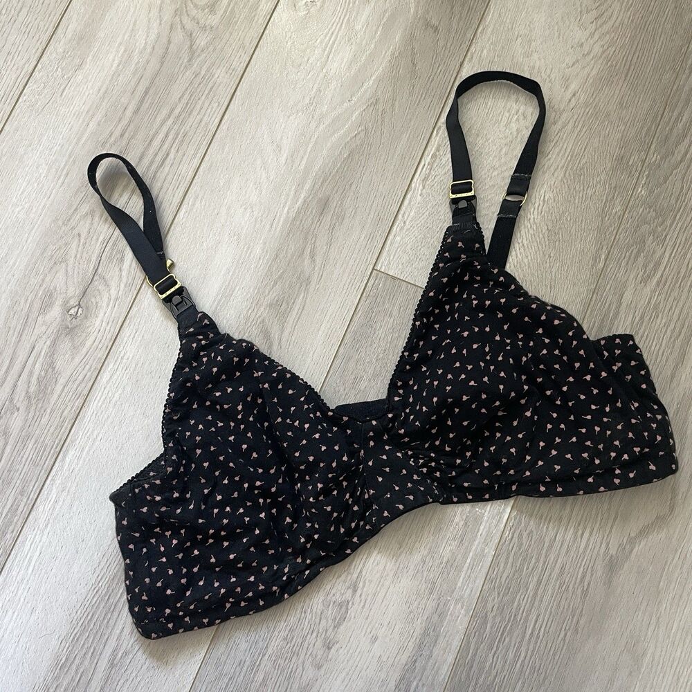 Hatch Nursing Bra organic pima cotton heart print womens Black (large) natural